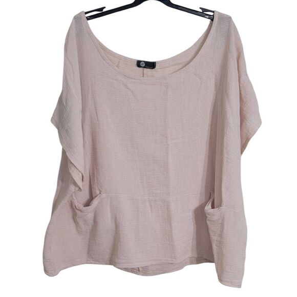 JM Collection 100% Cotton Made in Italy Short Sleeve Oversized Blouse Lt Pink XL - Picture 2 of 6